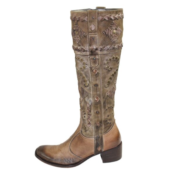 Mark Nason Lovell Vintage Tan Washed Leather Studded Boots, Size 5.5 - Picture 3 of 12